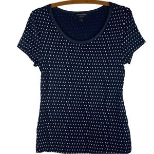 BANANA Republic Factory Luxe Touch Cap Sleeve Navy Cream T-Shirt EUC Size Small